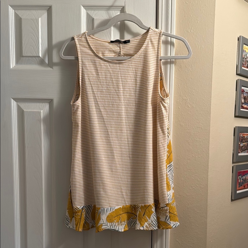 Like New, Doe & Rae Yellow and White Striped Tank Top - Size Small